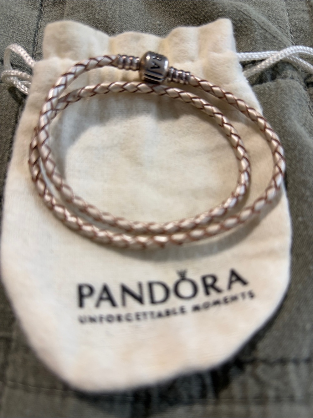 Pandora Braided Leather Wrap Bracelet in Rose Gold and Silver Clasp